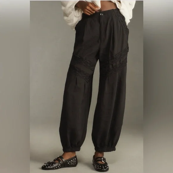 Anthropologie Pieced Black Lace Joggers Size S NWT - Picture 5 of 16